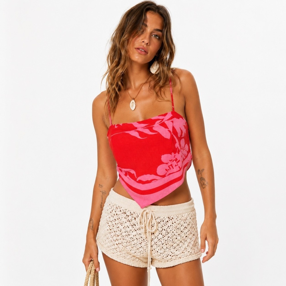 NWT Sienna Sky Hanky Hem Red Pink Sz Small Boho Festival Resort